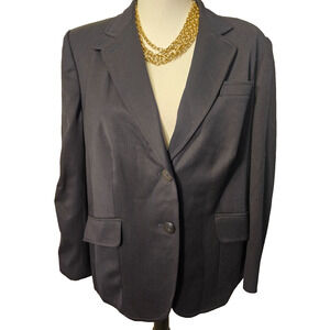 Talbots Womens 12W Petite Navy Wool Blend Stretch Lined Blazer Jacket Suiting